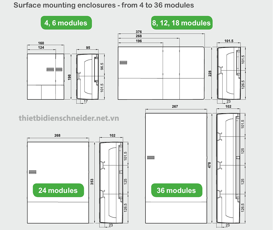 MIP12108 Schneider - Tủ điện nhựa nổi, cửa trắng 8 module Resi9 MP